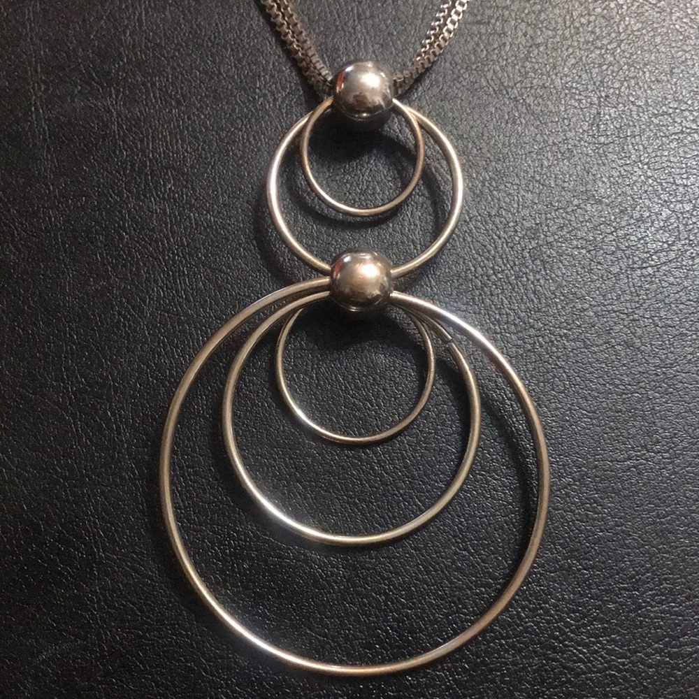 Mika Signed Silver Double Drop Circle Necklace - image 1